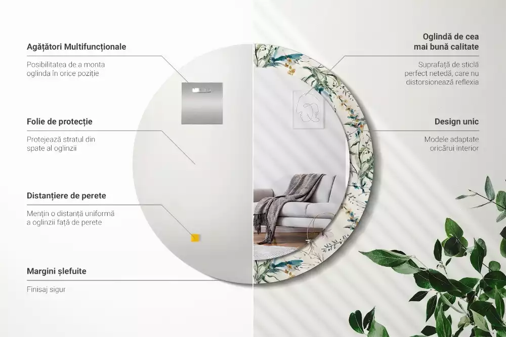 Espelho redondo decorativo Flores em aquarela