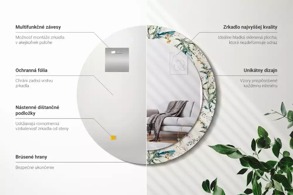 Espelho redondo decorativo Flores em aquarela