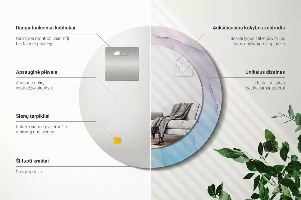 Espelho redondo decorativo Estilo mármore