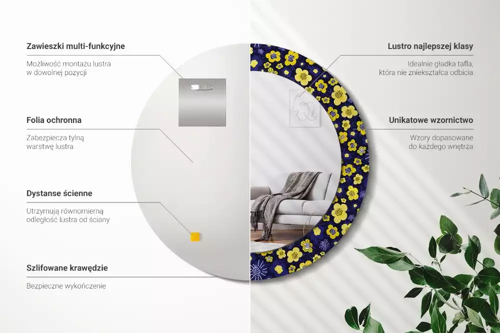 Espelho redondo decorativo Pequenas flores