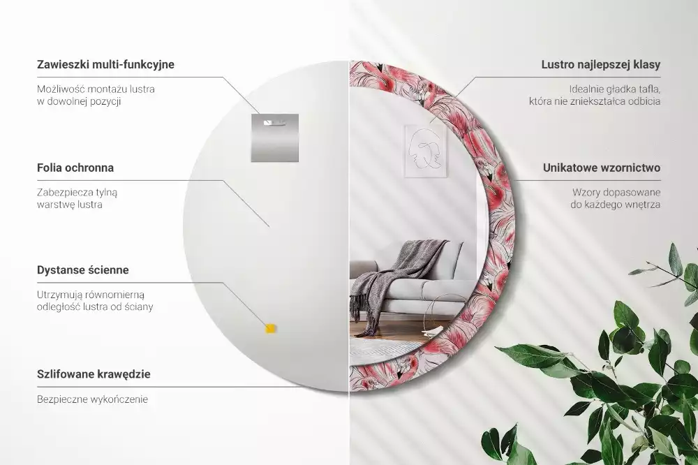 Espelho decorativo redondo Flamingos