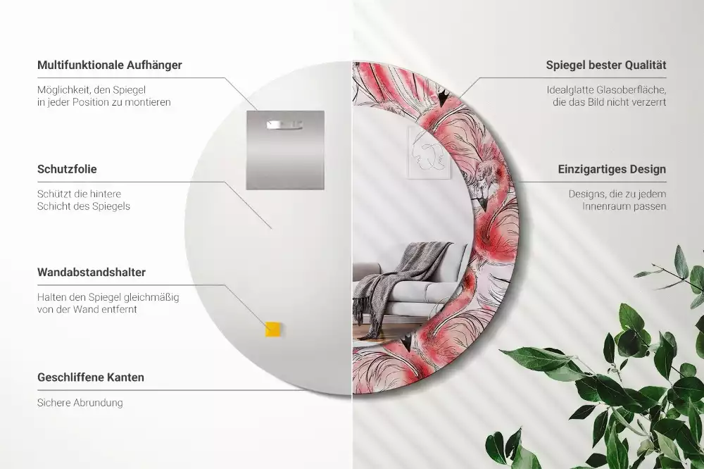 Espelho decorativo redondo Flamingos