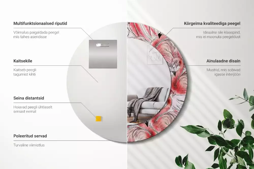 Espelho decorativo redondo Flamingos