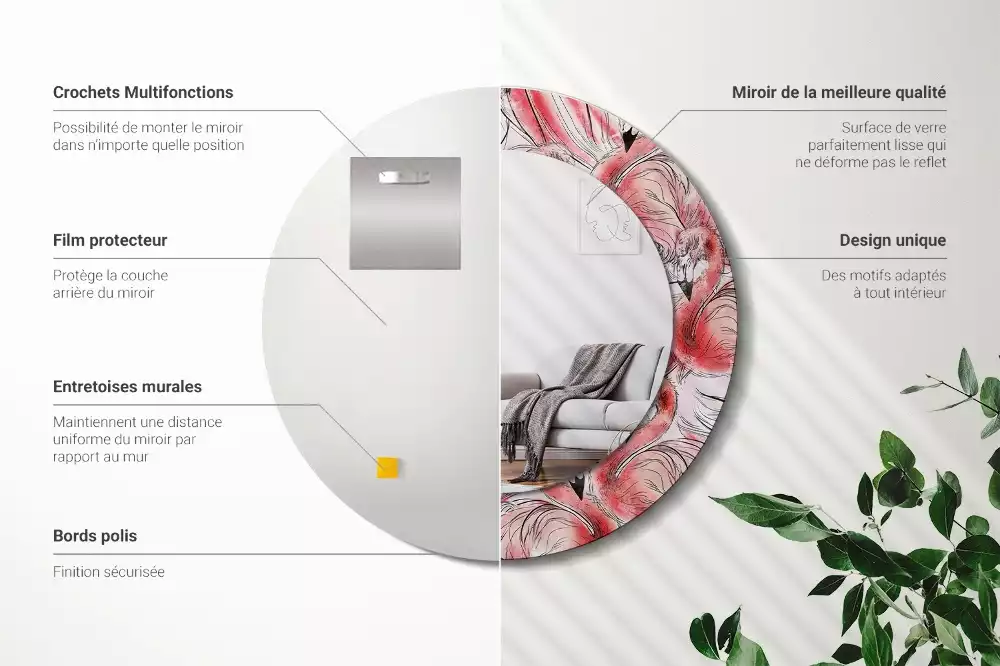 Espelho decorativo redondo Flamingos