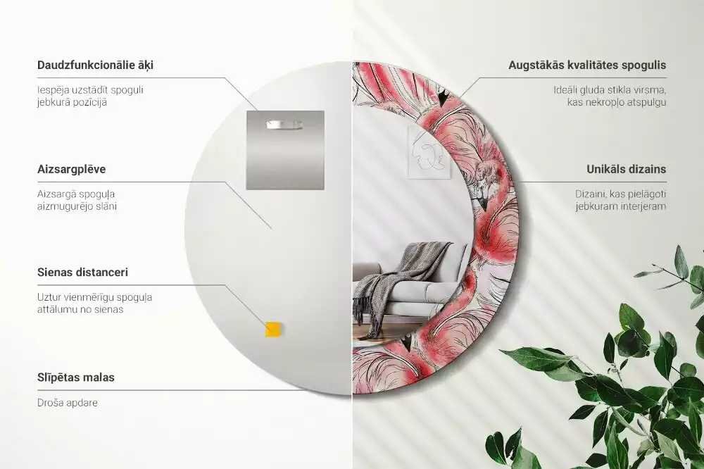 Espelho decorativo redondo Flamingos