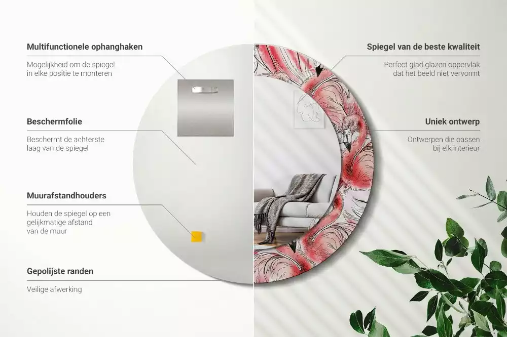 Espelho decorativo redondo Flamingos