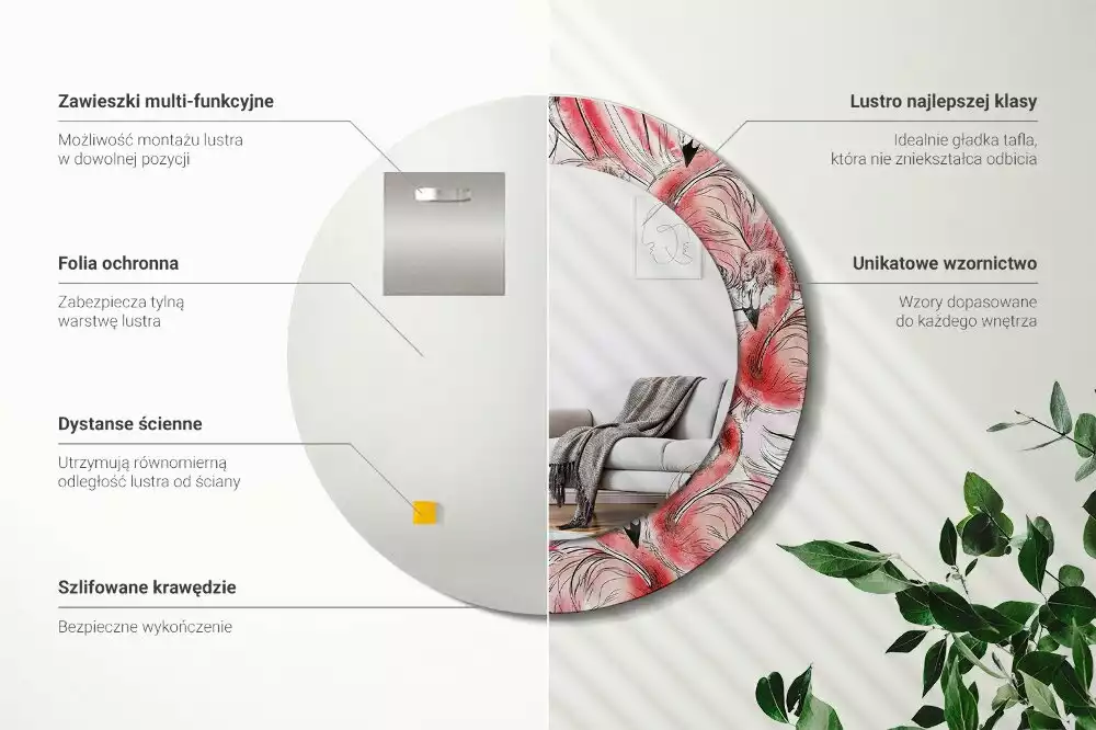 Espelho decorativo redondo Flamingos