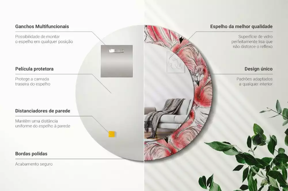 Espelho decorativo redondo Flamingos