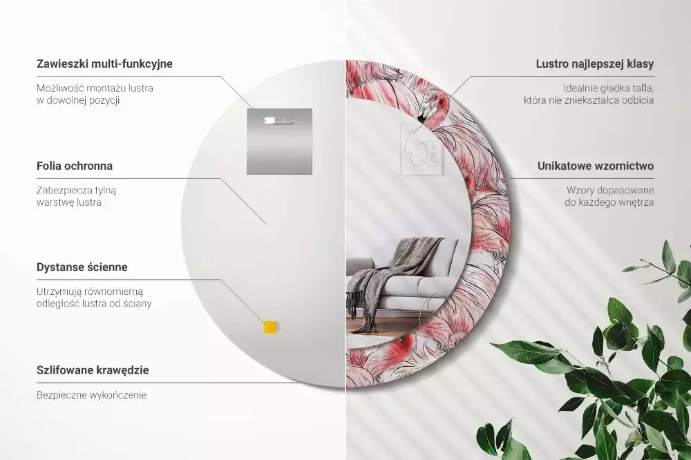 Espelho decorativo redondo Flamingos