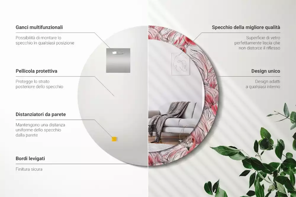 Espelho decorativo redondo Flamingos