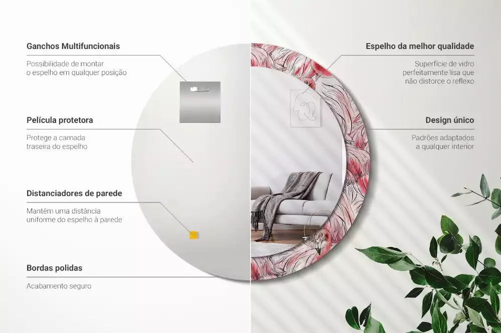 Espelho decorativo redondo Flamingos