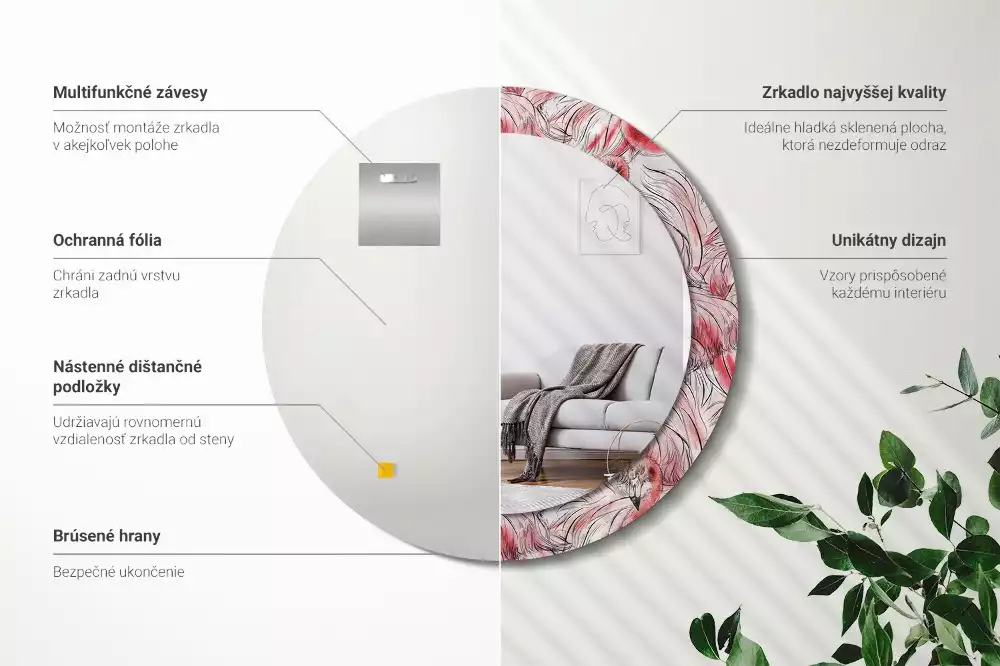 Espelho decorativo redondo Flamingos