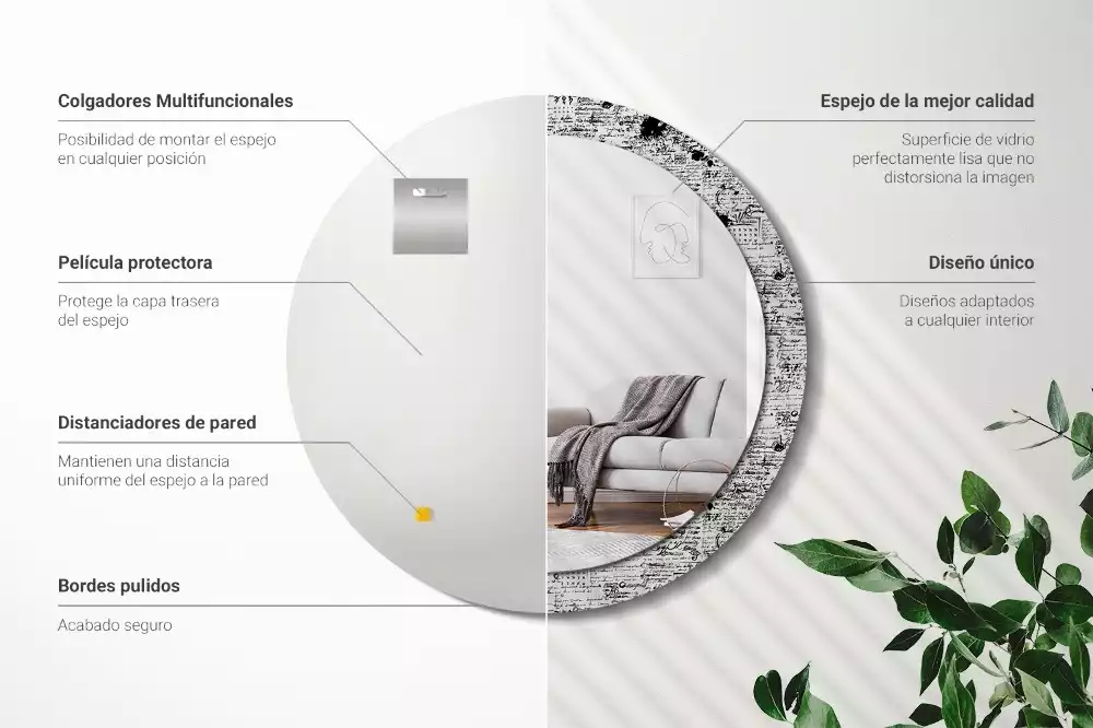 Espelho redondo decorativo Rabiscos