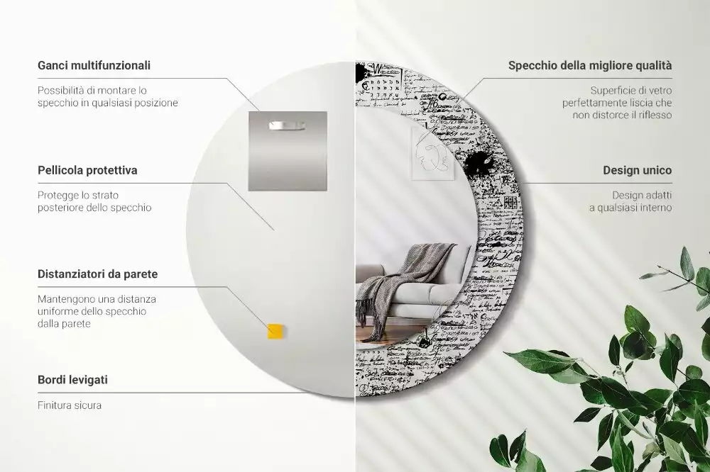 Espelho redondo decorativo Rabiscos