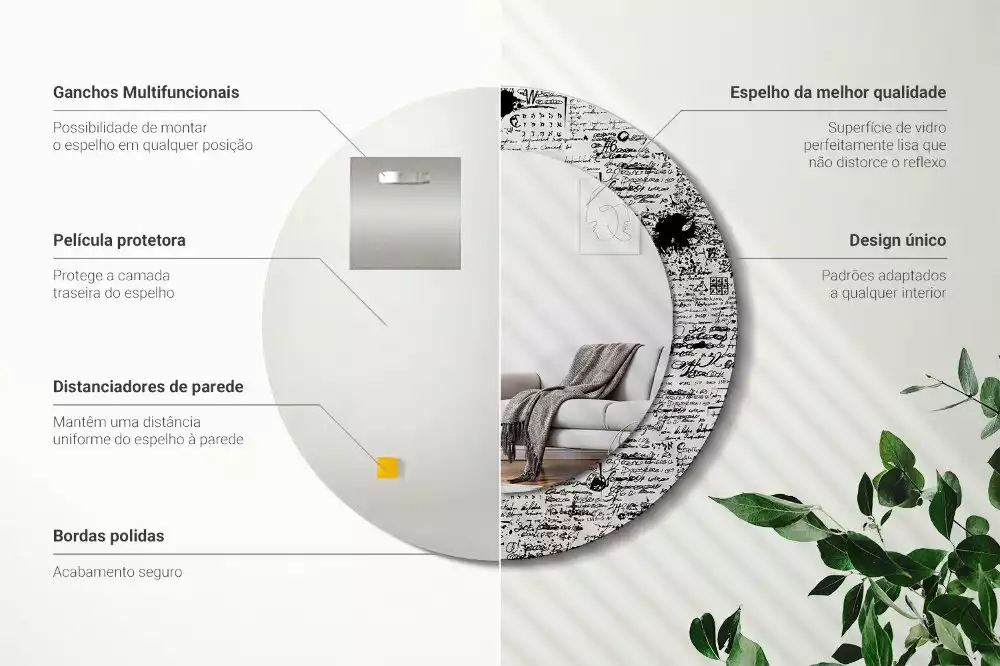 Espelho redondo decorativo Rabiscos