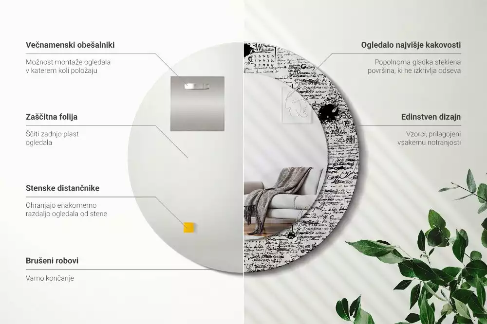 Espelho redondo decorativo Rabiscos