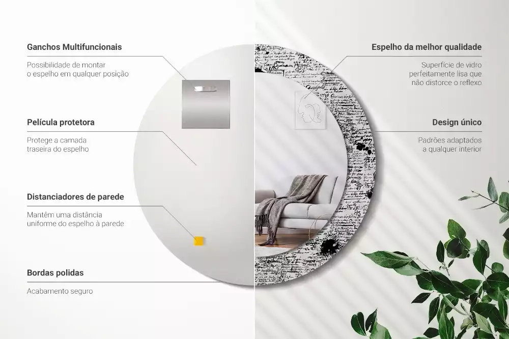 Espelho redondo decorativo Rabiscos