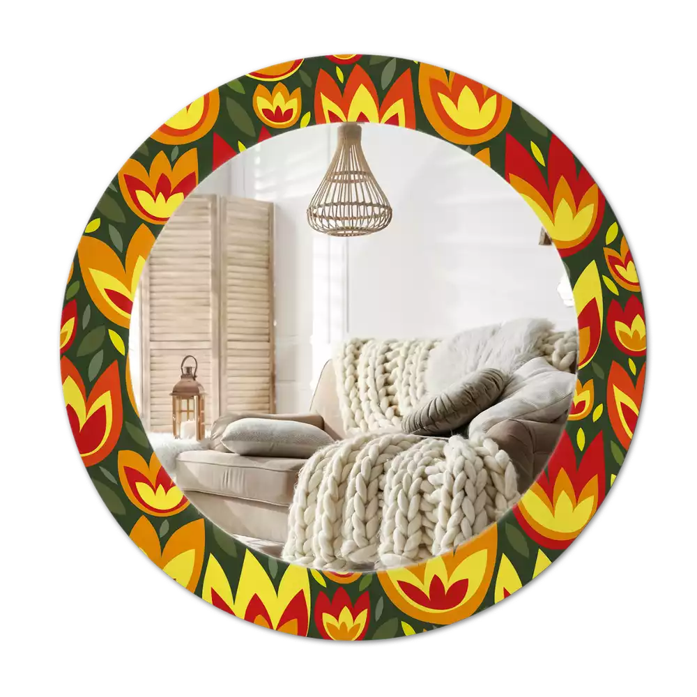 Espelho redondo decorativo Tulipas retrô