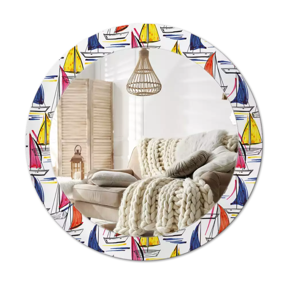 Espelho redondo decorativo Barcos coloridos