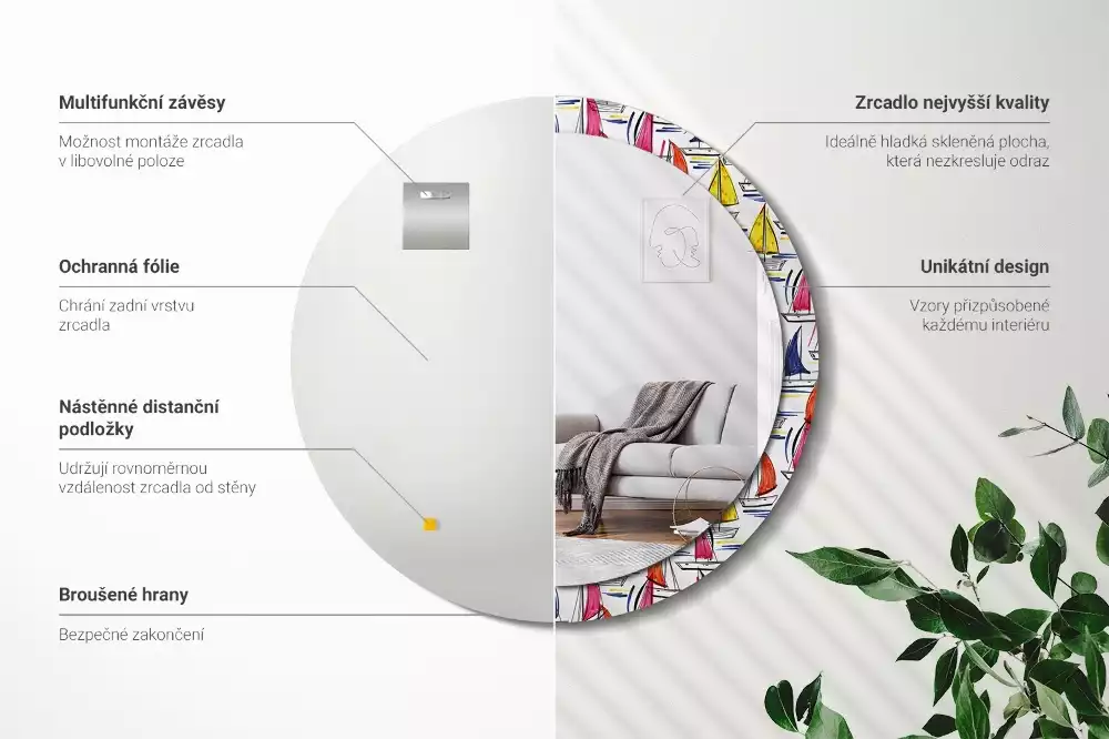 Espelho redondo decorativo Barcos coloridos