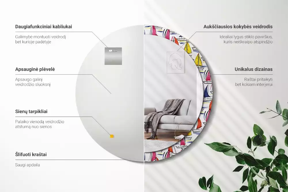 Espelho redondo decorativo Barcos coloridos