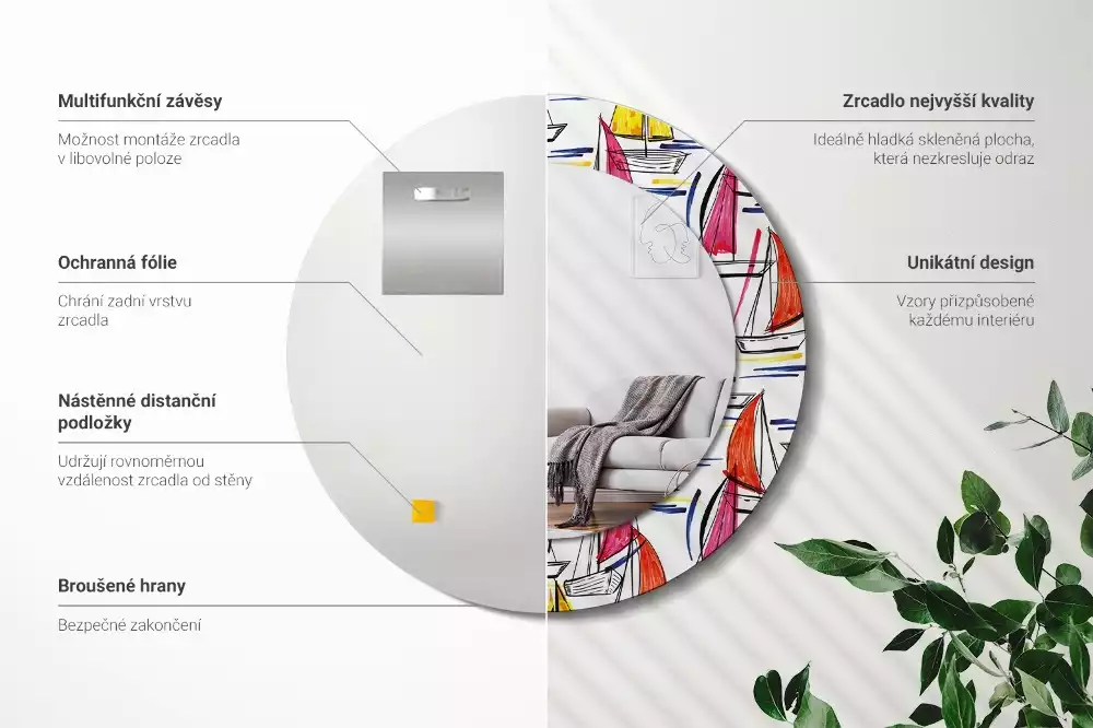 Espelho redondo decorativo Barcos coloridos