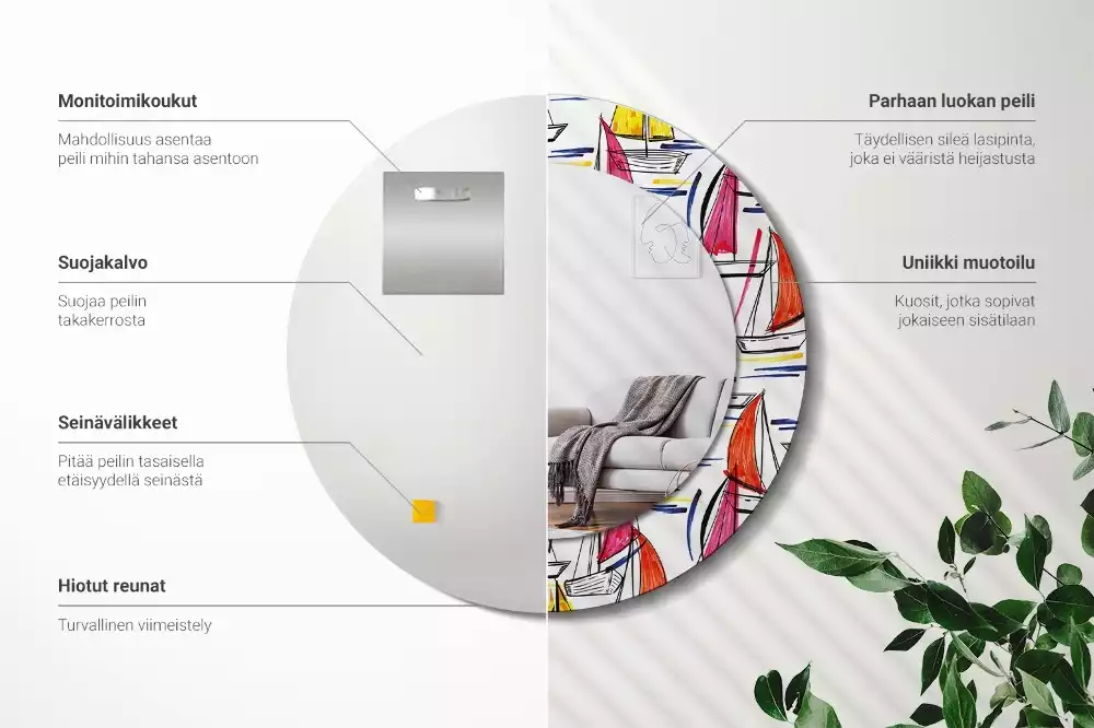 Espelho redondo decorativo Barcos coloridos