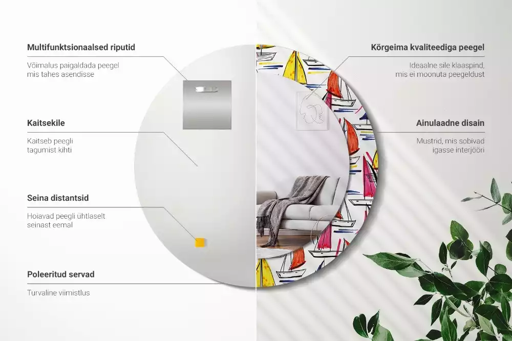 Espelho redondo decorativo Barcos coloridos