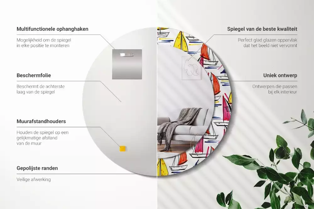 Espelho redondo decorativo Barcos coloridos