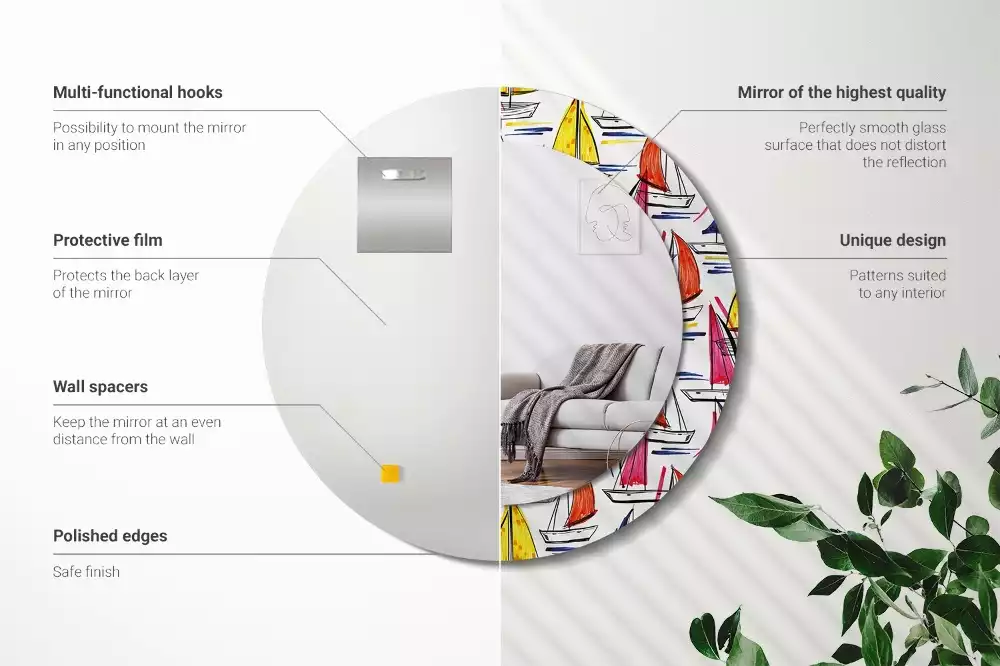 Espelho redondo decorativo Barcos coloridos