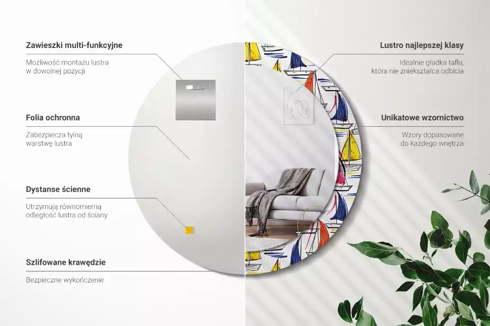 Espelho redondo decorativo Barcos coloridos