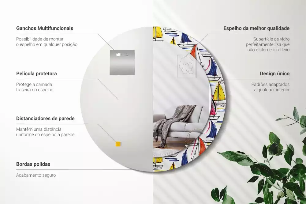 Espelho redondo decorativo Barcos coloridos