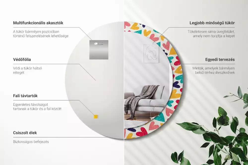 Espelho redondo decorativo Corações coloridos