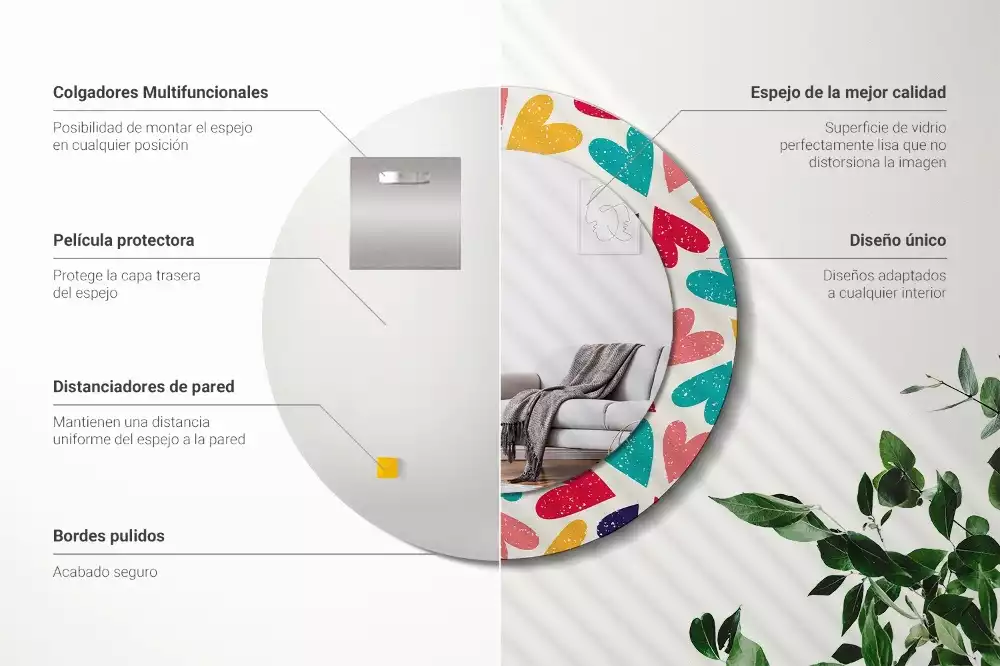 Espelho redondo decorativo Corações coloridos