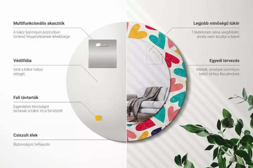 Espelho redondo decorativo Corações coloridos