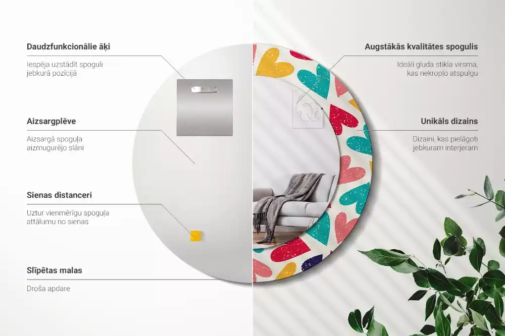 Espelho redondo decorativo Corações coloridos