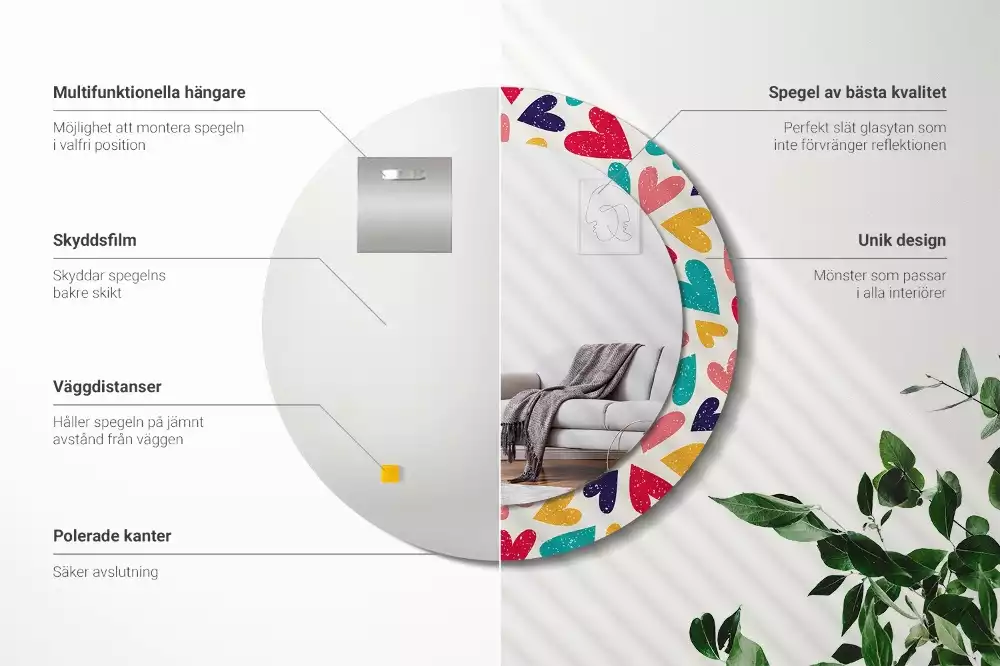 Espelho redondo decorativo Corações coloridos