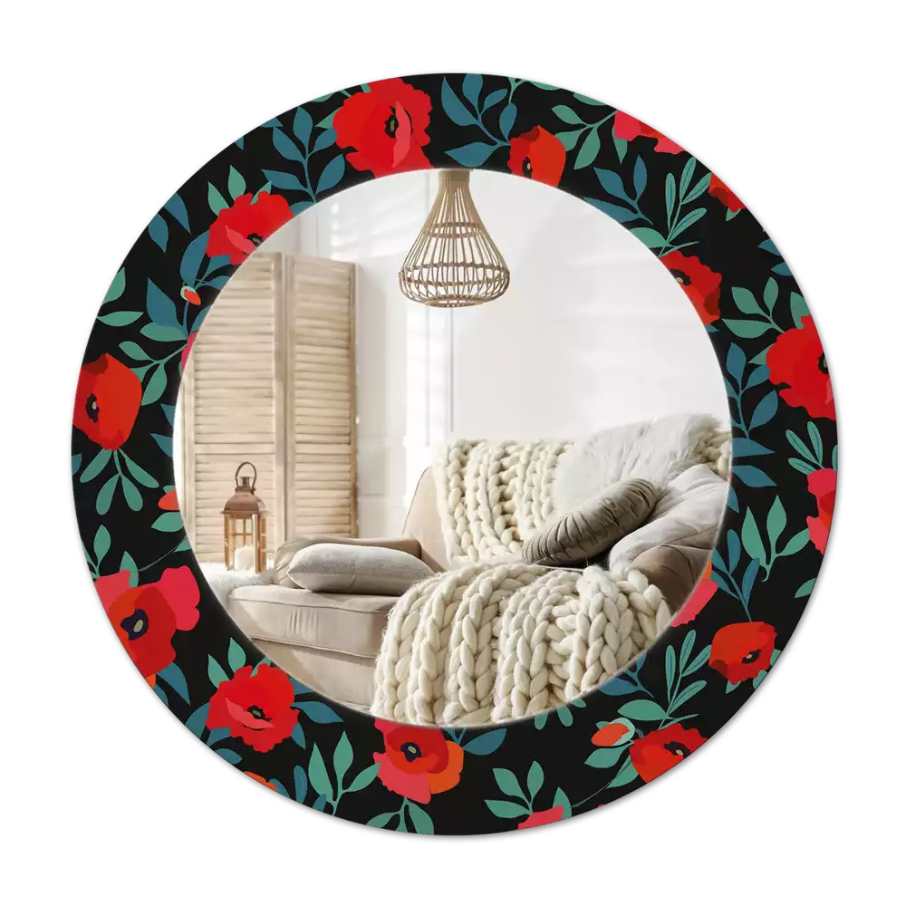 Espelho redondo decorativo Papoula vermelha