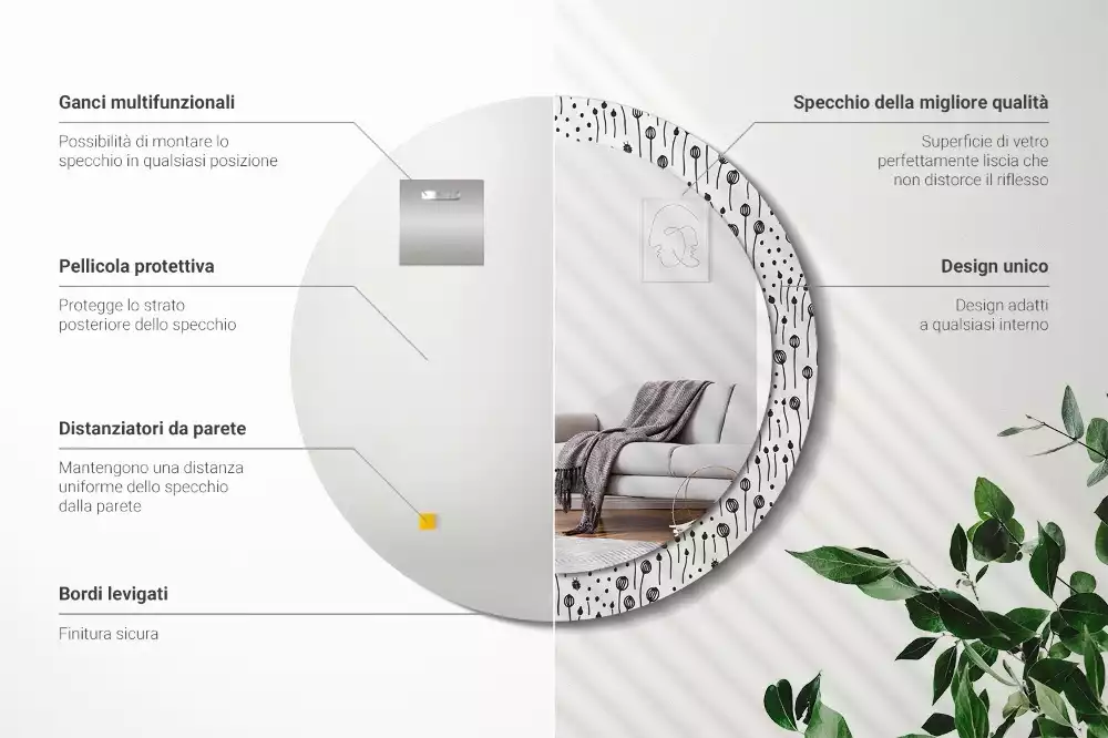 Espelho redondo decorativo Desenho de flor