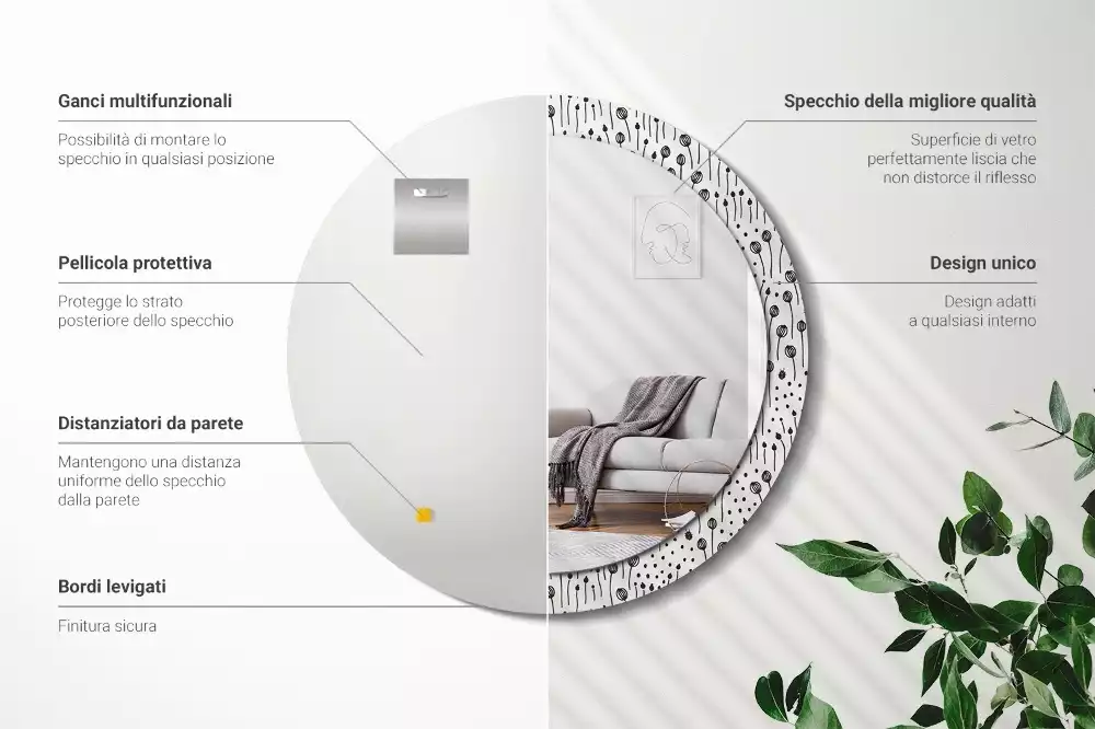 Espelho redondo decorativo Desenho de flor