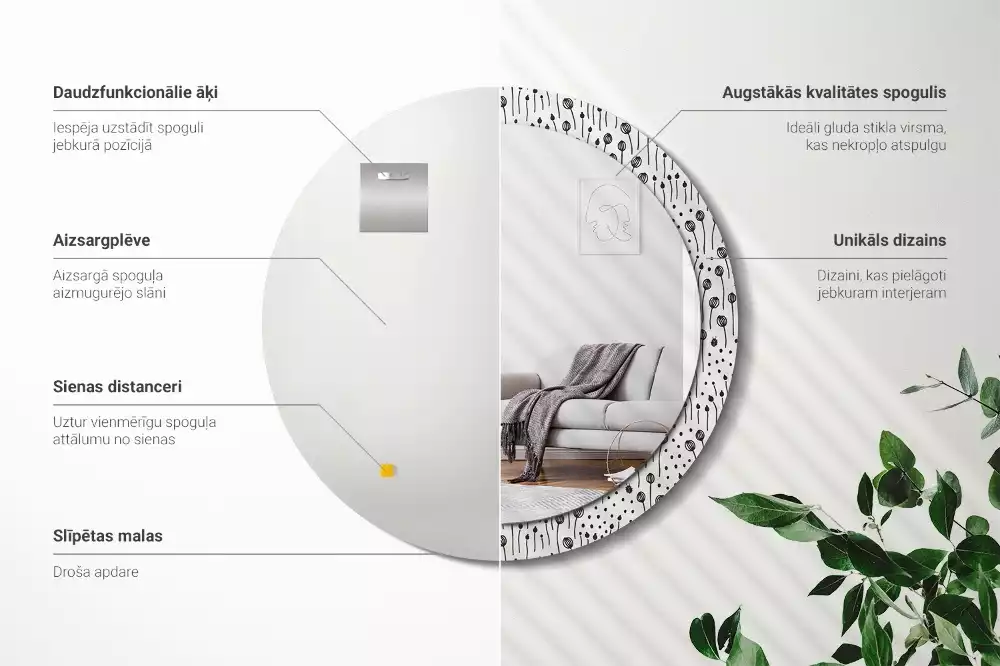 Espelho redondo decorativo Desenho de flor