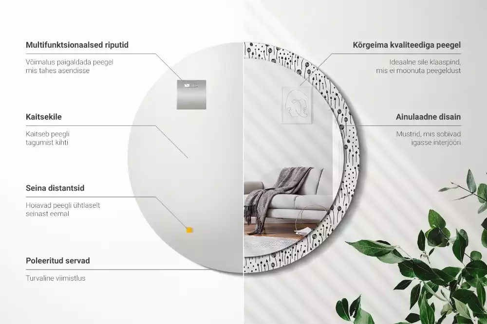 Espelho redondo decorativo Desenho de flor