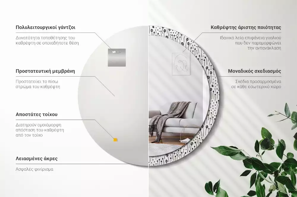 Espelho redondo decorativo Desenho de flor