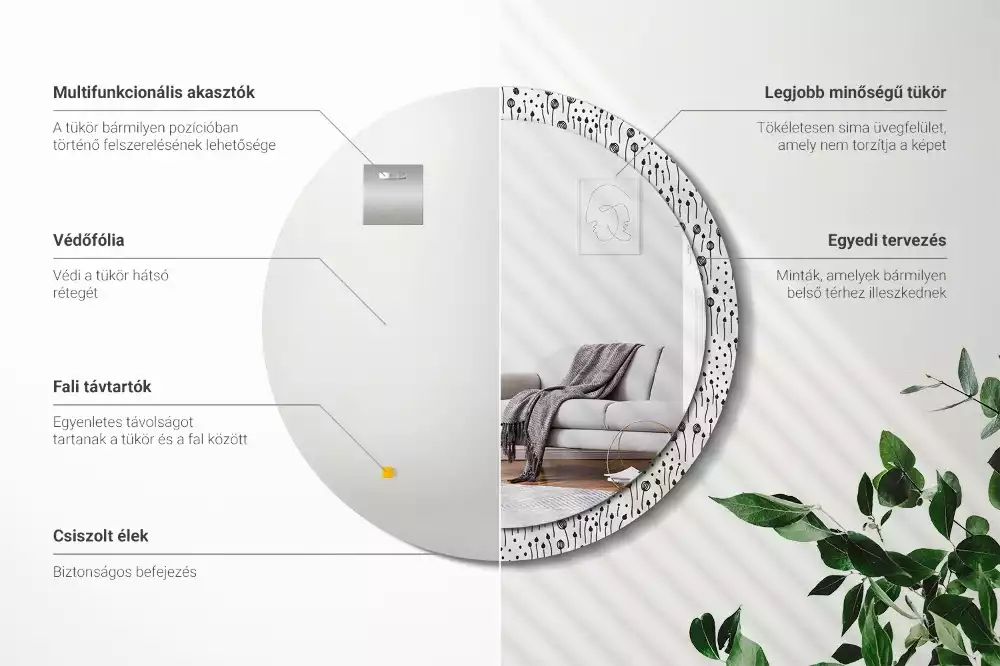 Espelho redondo decorativo Desenho de flor