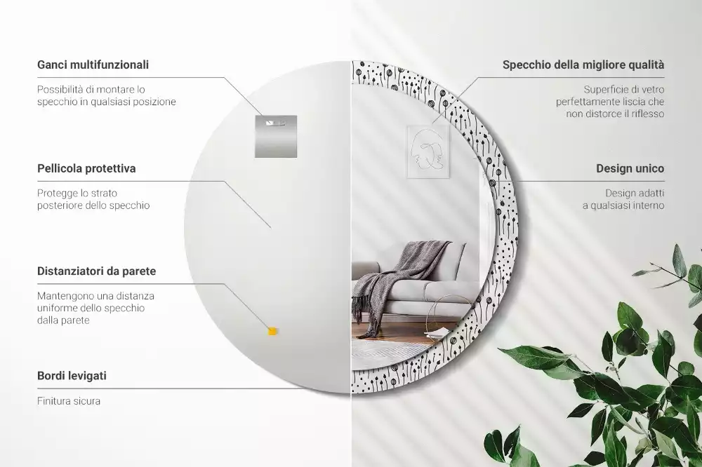 Espelho redondo decorativo Desenho de flor