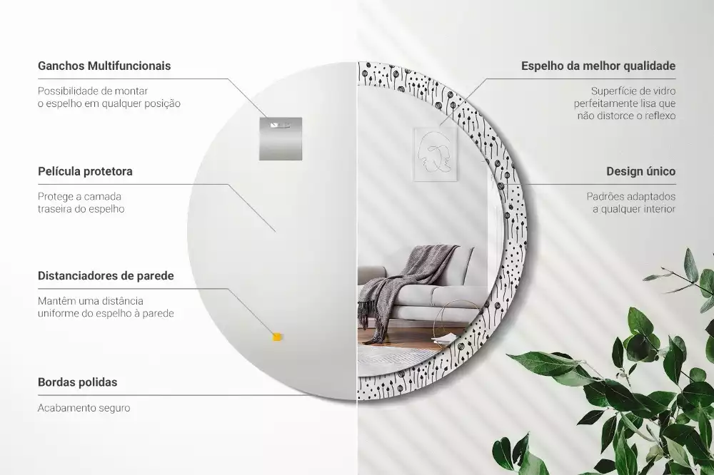 Espelho redondo decorativo Desenho de flor