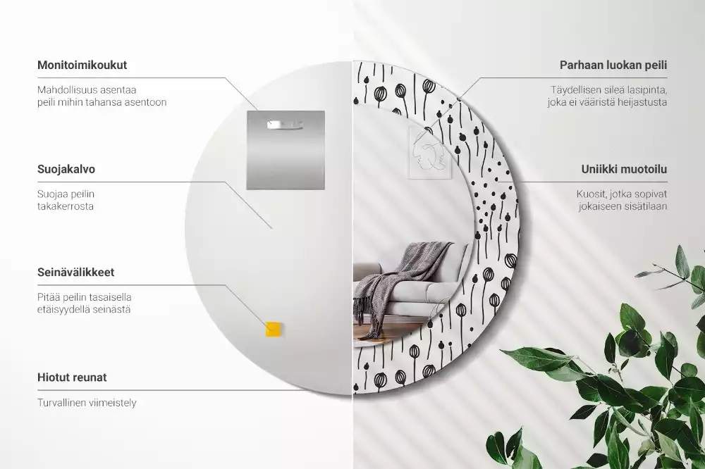 Espelho redondo decorativo Desenho de flor