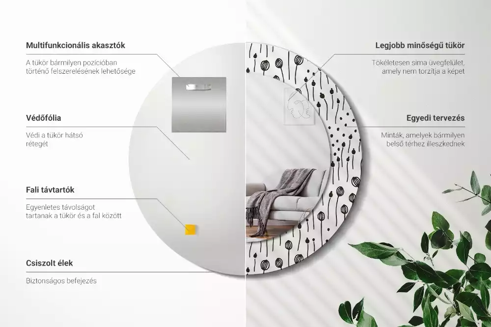 Espelho redondo decorativo Desenho de flor