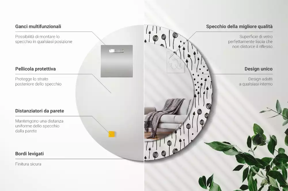 Espelho redondo decorativo Desenho de flor