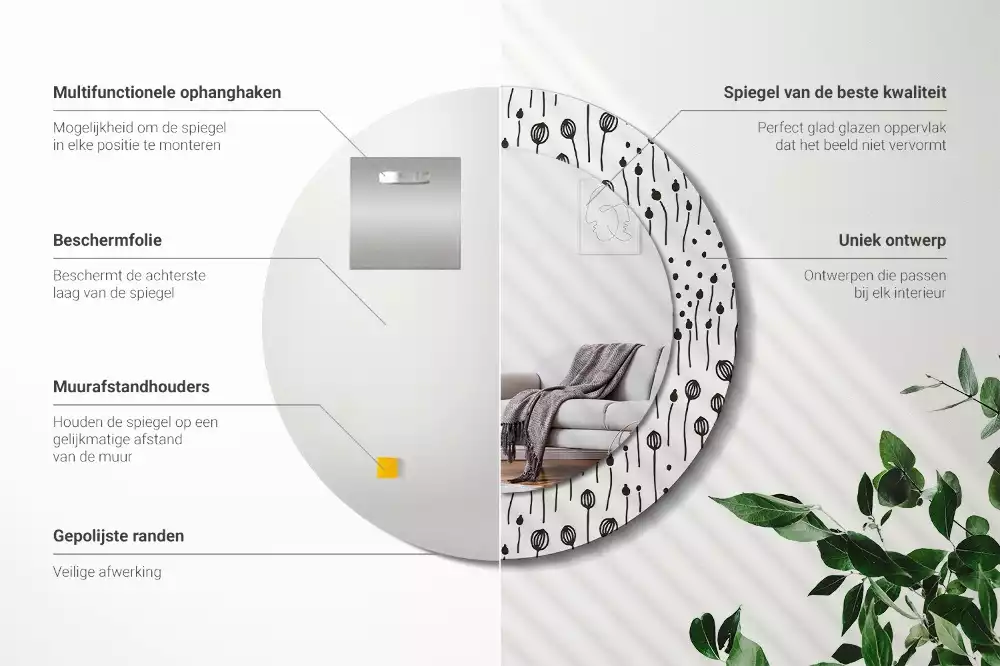 Espelho redondo decorativo Desenho de flor